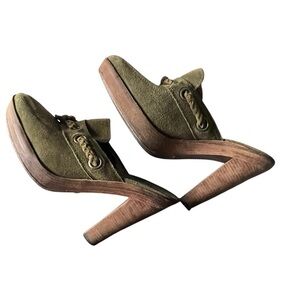 Vintage Nike G Series Olive Green Suede slip on slide Heel boho artsy Mule Sz 8B